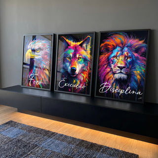 Quadro Decorativo Foco, Execução e Disciplina Colorido em ambiente decorado - quadros decorativos para sala