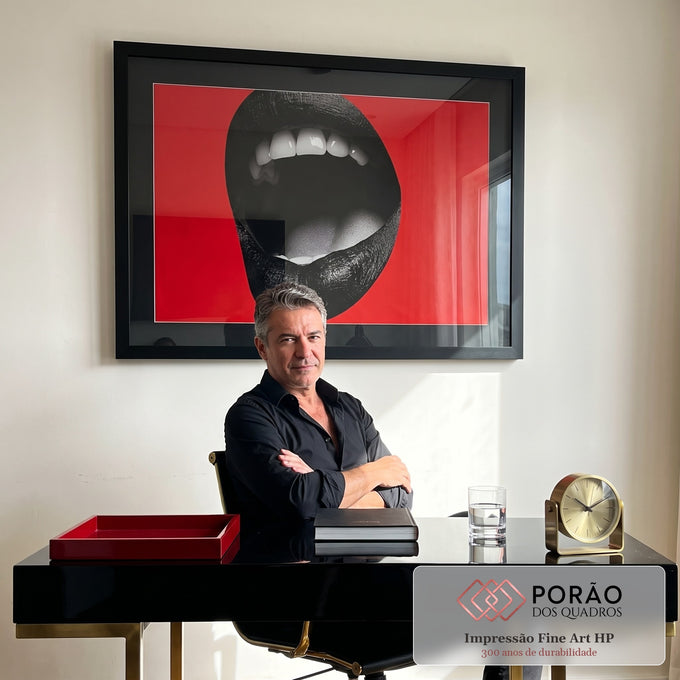 Quadro Decorativo Boca Glamourosa em escritorio moderno - quadros decorativos para sala