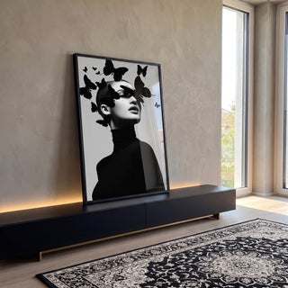 Quadro Decorativo Minimalista com Borboletas em ambiente decorado - quadros decorativos para sala