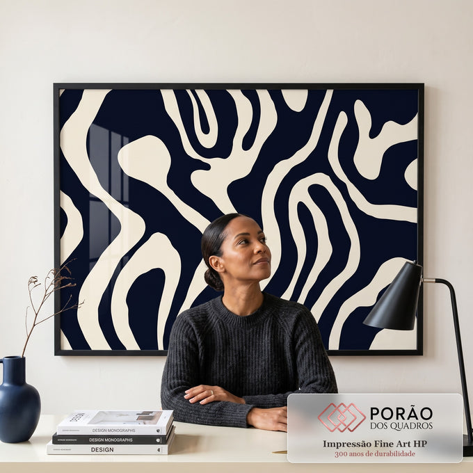 Quadro Decorativo Abstrato Elegância Azul em escritorio moderno - quadros decorativos para sala