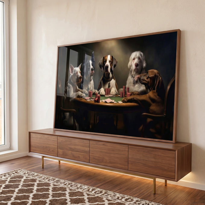 Quadro Decorativo Cachorros Jogando Poker  Arte Divertida e Elegante para Sua Decoração em ambiente decorado - quadros decorativos para sala