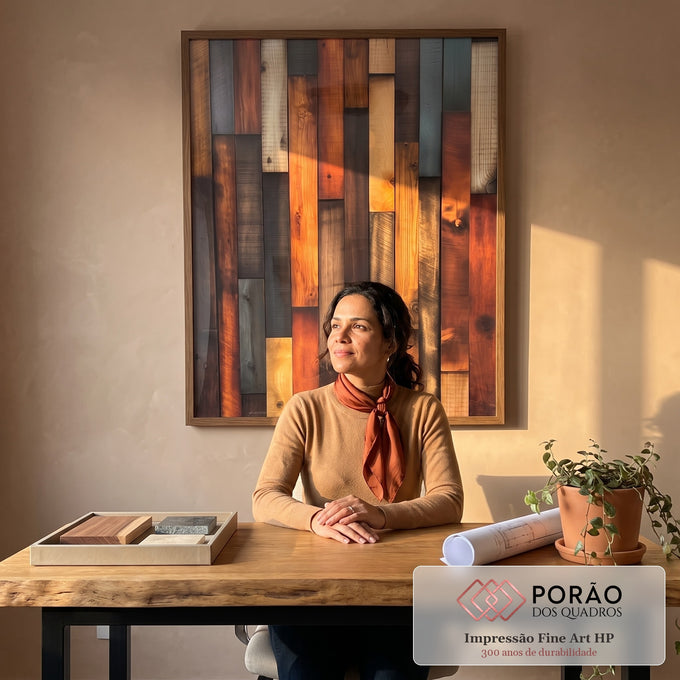 Quadro Decorativo Abstrato em Madeira em escritorio moderno - quadros decorativos para sala