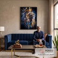 Quadro Decorativo Leão Majestoso Luxo em sala de estar moderna - quadros decorativos para sala