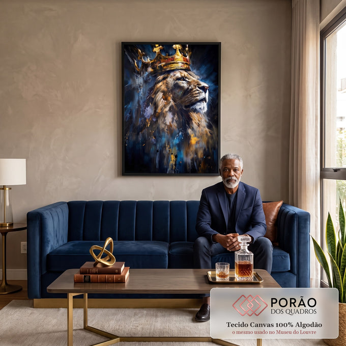 Quadro Decorativo Leão Majestoso Luxo em sala de estar moderna - quadros decorativos para sala