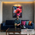 Quadro Decorativo Floral Hibisco - Elegância em Tecido Canvas em sala de estar moderna - quadros decorativos para sala