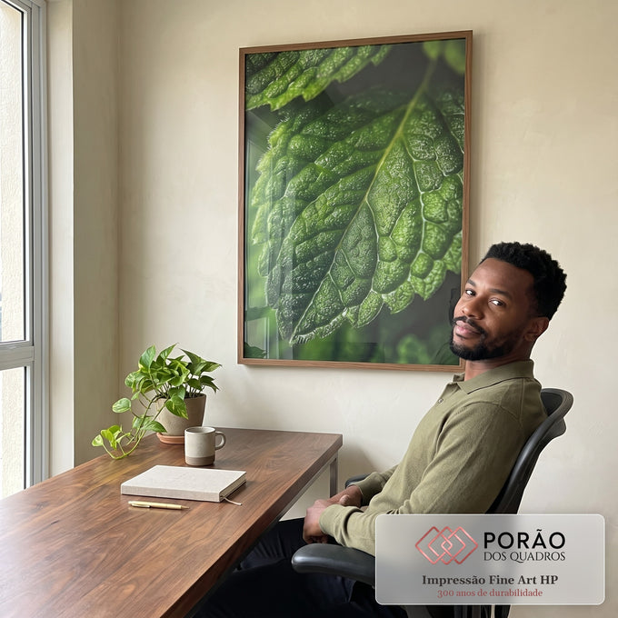 Quadro Decorativo Folhas Verdes Vibrantes em escritorio moderno - quadros decorativos para sala