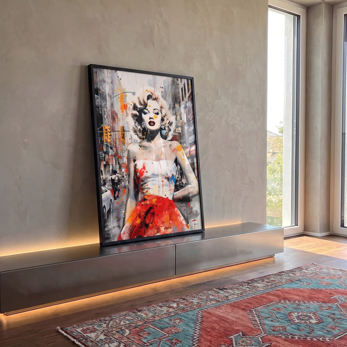 Quadro Decorativo: Marilyn Monroe, a Essência de NY em ambiente decorado - quadros decorativos para sala