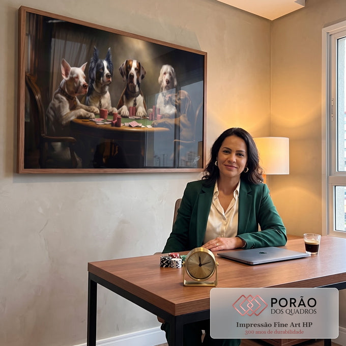 Quadro Decorativo Cachorros Jogando Poker  Arte Divertida e Elegante para Sua Decoração em escritorio moderno - quadros decorativos para sala