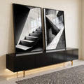 Quadro Decorativo com Escadaria Minimalista em Preto e Branco em ambiente decorado - quadros decorativos para sala