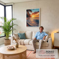 Quadro Decorativo Paisagem Tropical ao Pôr do Sol em sala de estar moderna - quadros decorativos para sala