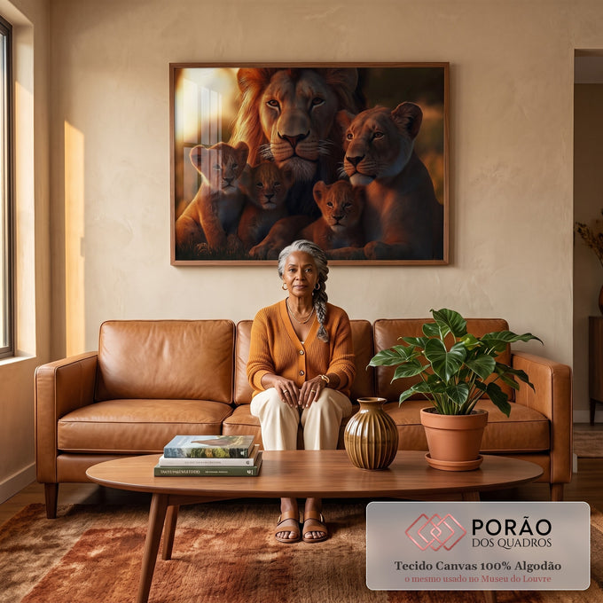 Quadro Decorativo Família Harmônica de Leões Beleza e Sofisticação em sala de estar moderna - quadros decorativos para sala