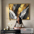 Quadro Decorativo Elegância em Folhas Douradas em escritorio moderno - quadros decorativos para sala