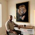 Quadro Decorativo O Leão Majestoso: Aura de Poder em escritorio moderno - quadros decorativos para sala