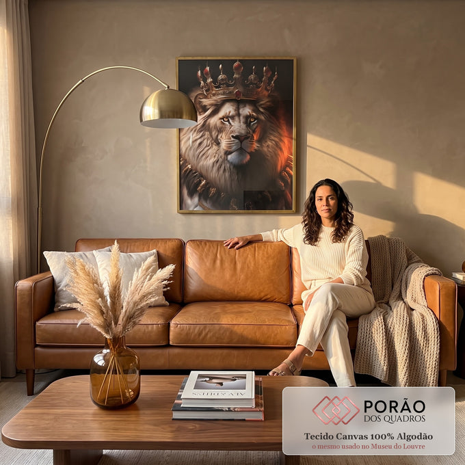 Quadro Decorativo Majestoso Rei da Selva - Exclusividade em sala de estar moderna - quadros decorativos para sala