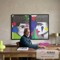 Quadro Decorativo Abstrato Contemporâneo: Rostos e Geometria em escritorio moderno - quadros decorativos para sala