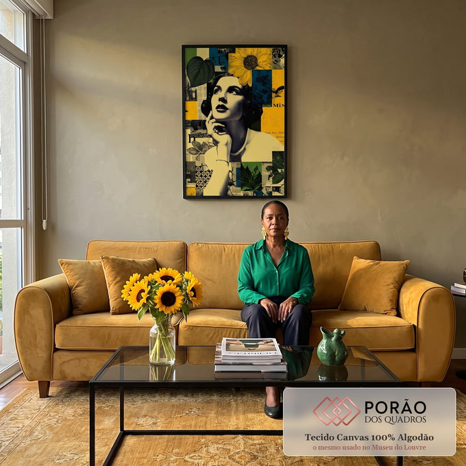 Quadro Decorativo Feminino Reflexivo e Moderno em sala de estar moderna - quadros decorativos para sala
