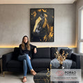 Quadro Decorativo Cavalo Abstrato Arte em Tons Amarelados em sala de estar moderna - quadros decorativos para sala