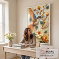 Quadro Decorativo Pássaro Vibrante Minimalista em escritorio moderno - quadros decorativos para sala