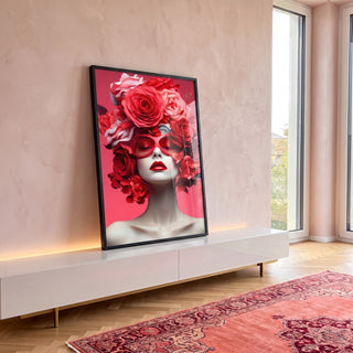 Quadro Decorativo Mulher com Flores em ambiente decorado - quadros decorativos para sala
