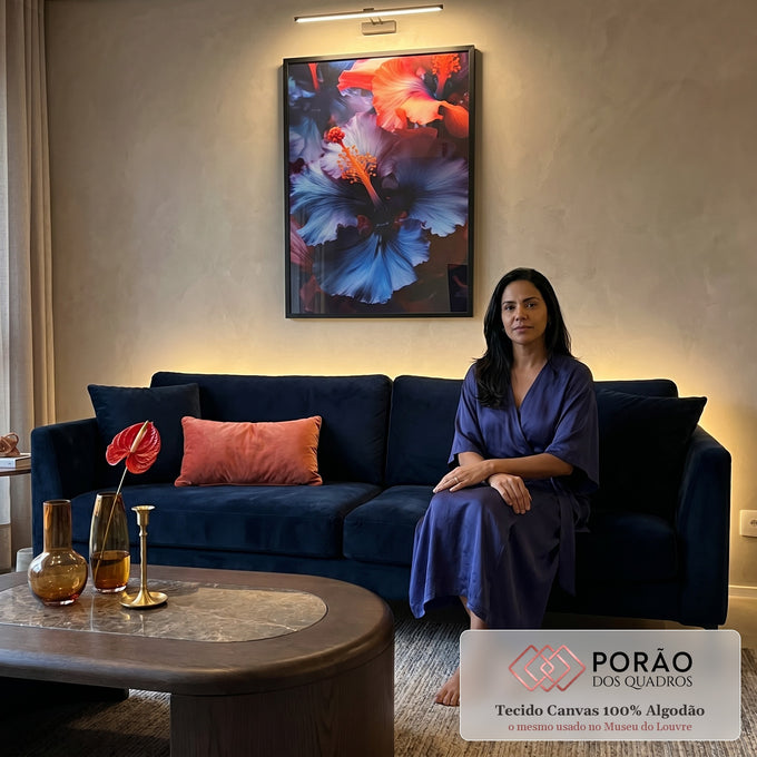 Quadro Decorativo Floral Hibisco 3 - Elegância em Tecido Canvas em sala de estar moderna - quadros decorativos para sala