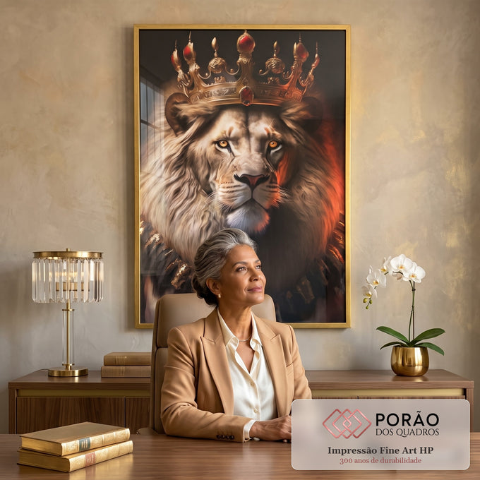 Quadro Decorativo Majestoso Rei da Selva - Exclusividade em escritorio moderno - quadros decorativos para sala
