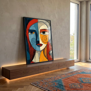Quadro Decorativo Feminino Cubista em ambiente decorado - quadros decorativos para sala