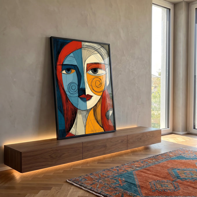 Quadro Decorativo Feminino Cubista em ambiente decorado - quadros decorativos para sala