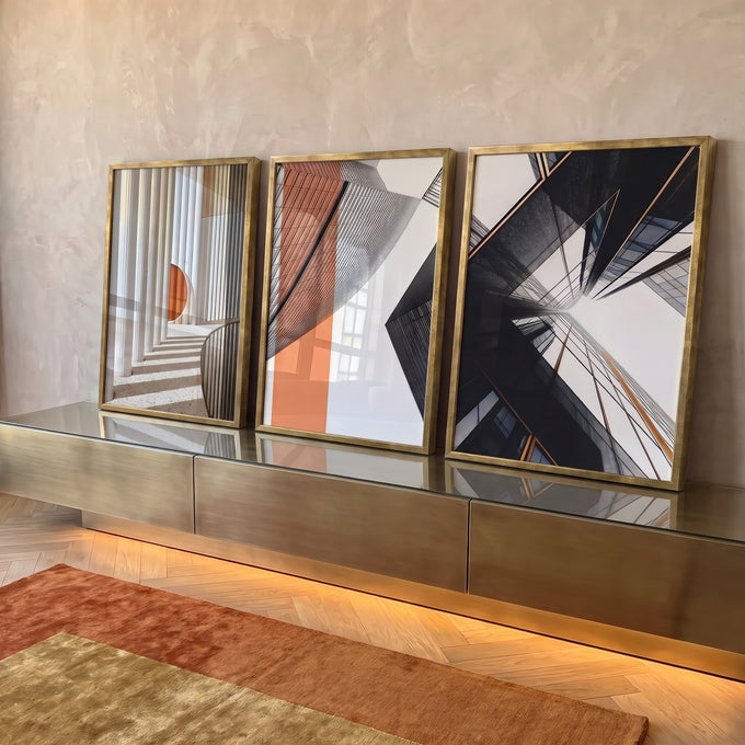 Quadro Decorativo: Arquitetura Abstrata e Design Único em ambiente decorado - quadros decorativos para sala