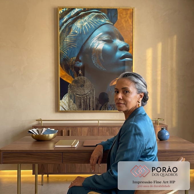 Quadro Decorativo Elegância Azul Feminino Abstrato em escritorio moderno - quadros decorativos para sala