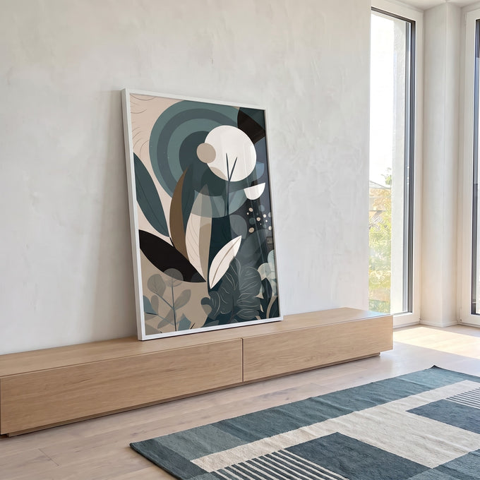 Quadro Decorativo Folhas Tropicais Modernas - Sofisticação e Natureza para seu Ambiente em ambiente decorado - quadros decorativos para sala