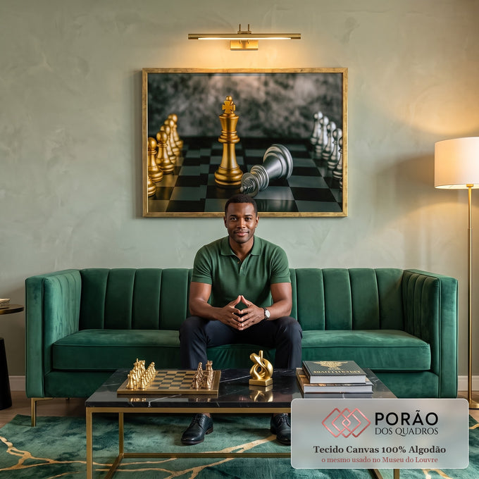 Quadro Decorativo Majestade do Xadrez em sala de estar moderna - quadros decorativos para sala
