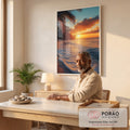 Quadro Decorativo Paisagem Tropical ao Pôr do Sol em escritorio moderno - quadros decorativos para sala