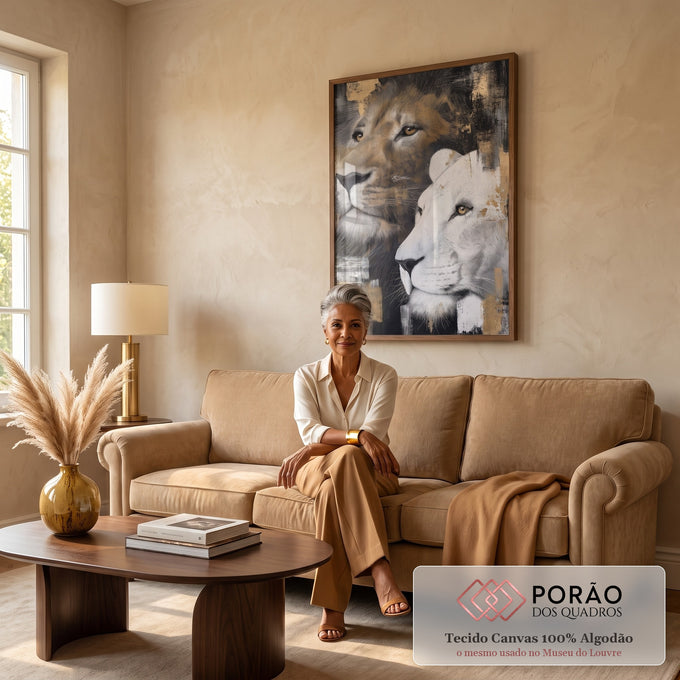 Quadro Decorativo Leões Estilizados Modernos em sala de estar moderna - quadros decorativos para sala