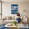 Quadro Decorativo Abstrato Serenidade Azul em sala de estar moderna - quadros decorativos para sala