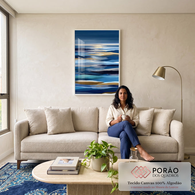 Quadro Decorativo Abstrato Serenidade Azul em sala de estar moderna - quadros decorativos para sala