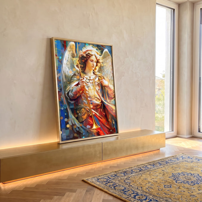Quadro Decorativo Arcanjo Gabriel - Elegância em Tecido Canvas para a Sua Casa em ambiente decorado - quadros decorativos para sala