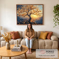 Quadro Decorativo Árvore da Vida Inspiração Sobre O Nascimento Do Sol em sala de estar moderna - quadros decorativos para sala