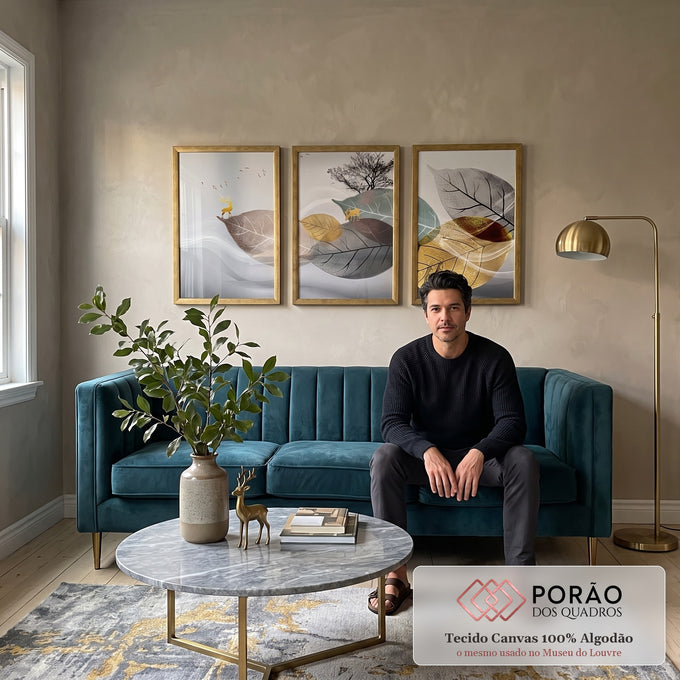 Quadro Decorativo Harmonia Natural: Pássaros e Entardecer em sala de estar moderna - quadros decorativos para sala