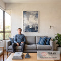 Quadro Decorativo Abstrato Azul com Serenidade em sala de estar moderna - quadros decorativos para sala