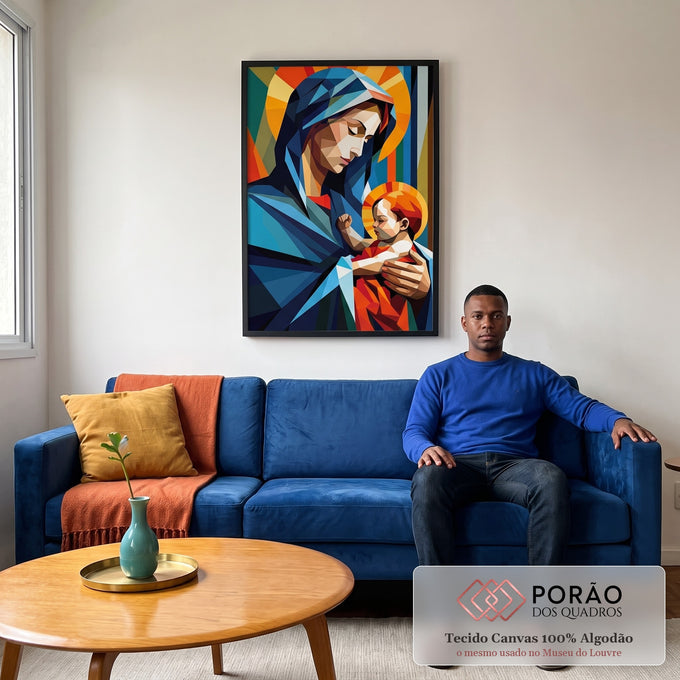 Quadro Decorativo Geométrico Maria e Jesus - Elegância e Sofisticação para Sua Decoração em sala de estar moderna - quadros decorativos para sala