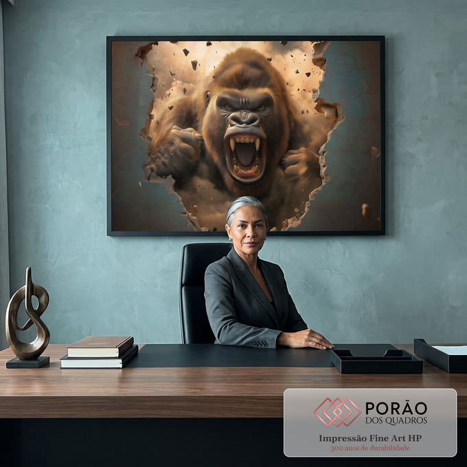 Quadro Decorativo Impactante Ira do Gorila Quebrando a Parede em escritorio moderno - quadros decorativos para sala