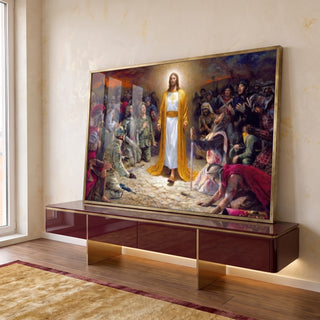 Quadro Decorativo: Luz de Fé - Sublime Cena de Jesus em ambiente decorado - quadros decorativos para sala