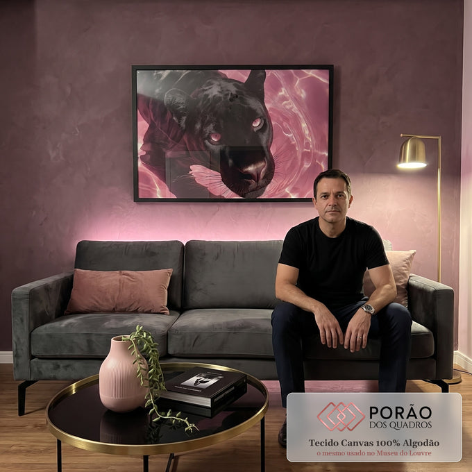 Quadro Decorativo Pantera Rosa Impactante em sala de estar moderna - quadros decorativos para sala