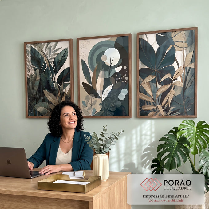 Quadro Decorativo: Folhas Terrosas, Encanto Natural em escritorio moderno - quadros decorativos para sala