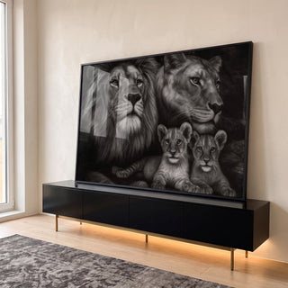Quadro Decorativo Majestade da Família de Leões em ambiente decorado - quadros decorativos para sala