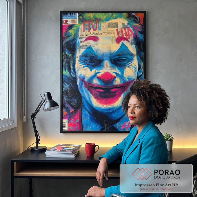 Quadro Decorativo - Retrato do Palhaço Moderno em escritorio moderno - quadros decorativos para sala