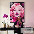 Quadro Decorativo Envolvente: Marilyn Monroe e Bolhas Rosas em escritorio moderno - quadros decorativos para sala