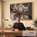 Quadro Decorativo Jesus - Elegância e Espiritualidade em Tecido Canvas Dourado em escritorio moderno - quadros decorativos para sala