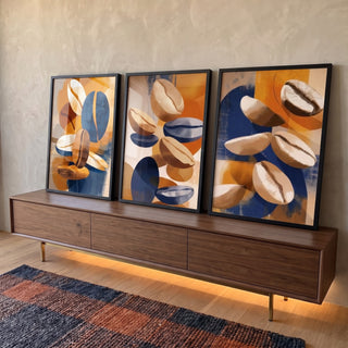 Quadro Decorativo Abstrato Orgânico em 3 Peças em ambiente decorado - quadros decorativos para sala