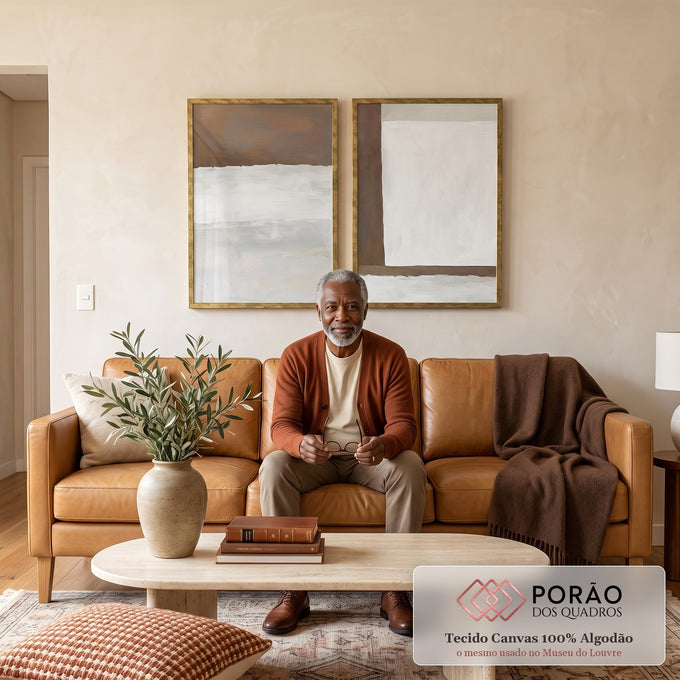 Quadro Decorativo: Explosão Minimalista em Marrom e Branco em sala de estar moderna - quadros decorativos para sala